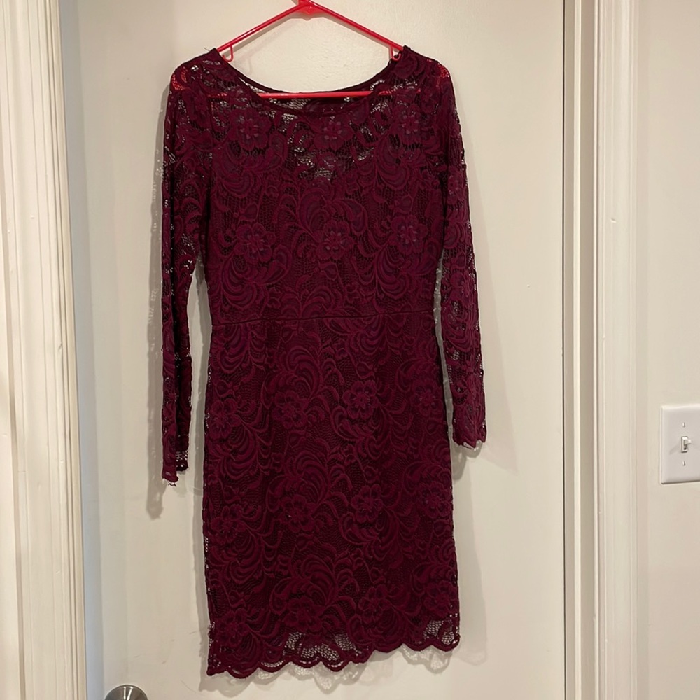 Maroon Lace Midi Dress